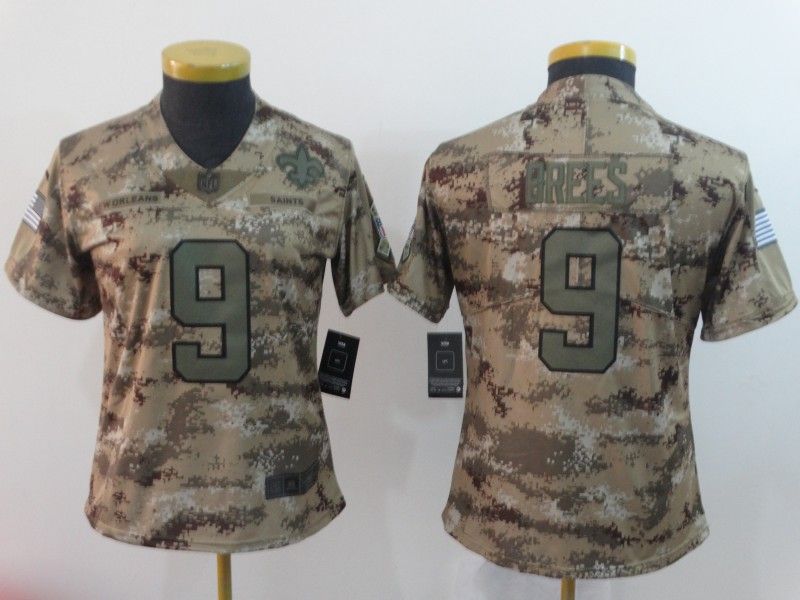 New Orleans Saints BREES #9 Olive Salute To Service Women NFL Jersey