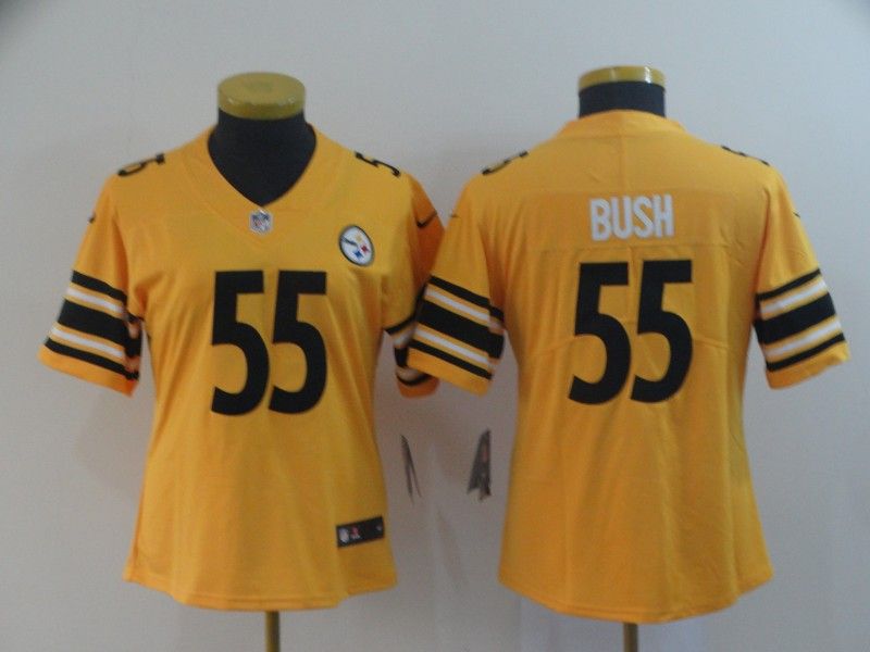 Pittsburgh Steelers BUSH #55 Yellow Inverted Legend Women NFL Jersey