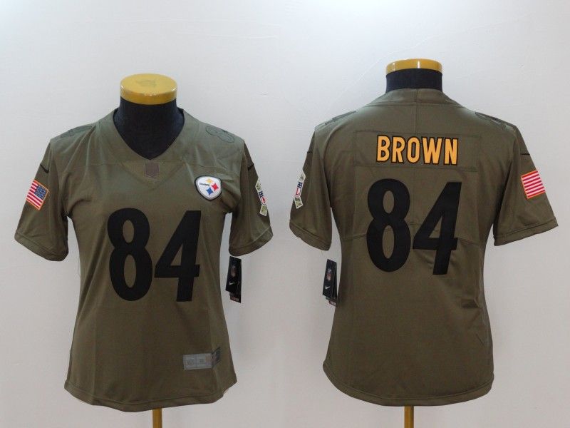 Pittsburgh Steelers BROWN #84 Olive Salute To Service Women NFL Jersey