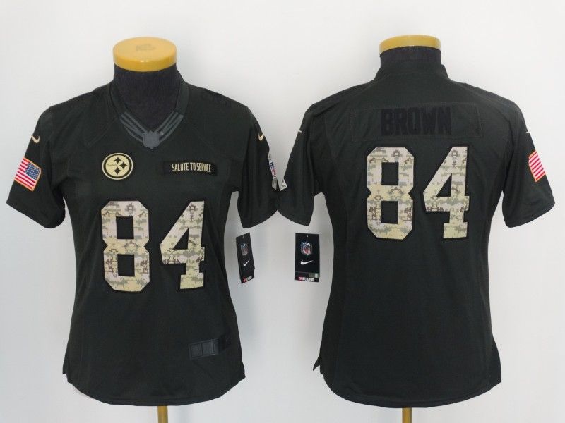 Pittsburgh Steelers BROWN #84 Olive Salute To Service Women NFL Jersey 02