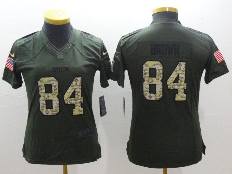 Pittsburgh Steelers BROWN #84 Olive Salute To Service Women NFL Jersey 04
