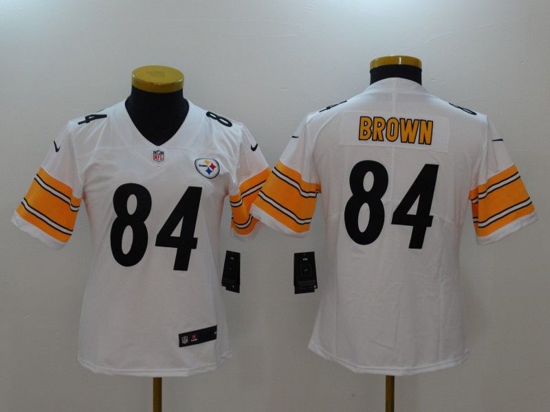 Pittsburgh Steelers BROWN #84 White Women NFL Jersey