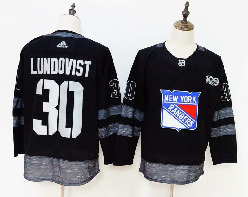 New York Rangers LUNDQVIST #30 Black 100th Anniversary NHL Jersey