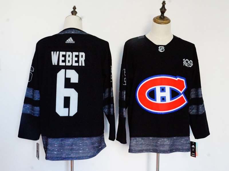 Montreal Canadiens WEBEP #6 Black 100th Anniversary NHL Jersey