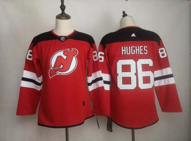 New Jersey Devils HUGHES #86 Red Women NHL Jersey