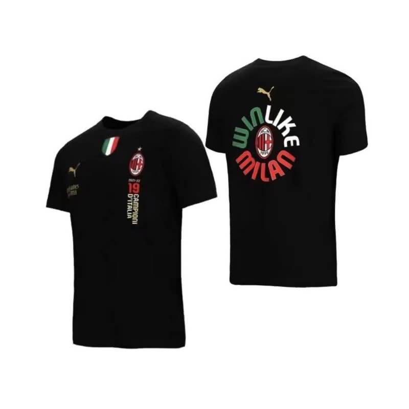 Thailand Quality(AAA) 2022 AC Milan 19 Champions Black Soccer T-Shirts