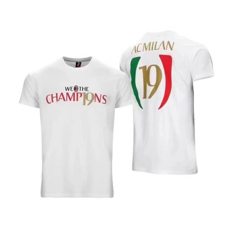 Thailand Quality(AAA) 2022 AC Milan 19 Champions White Soccer T-Shirts 02