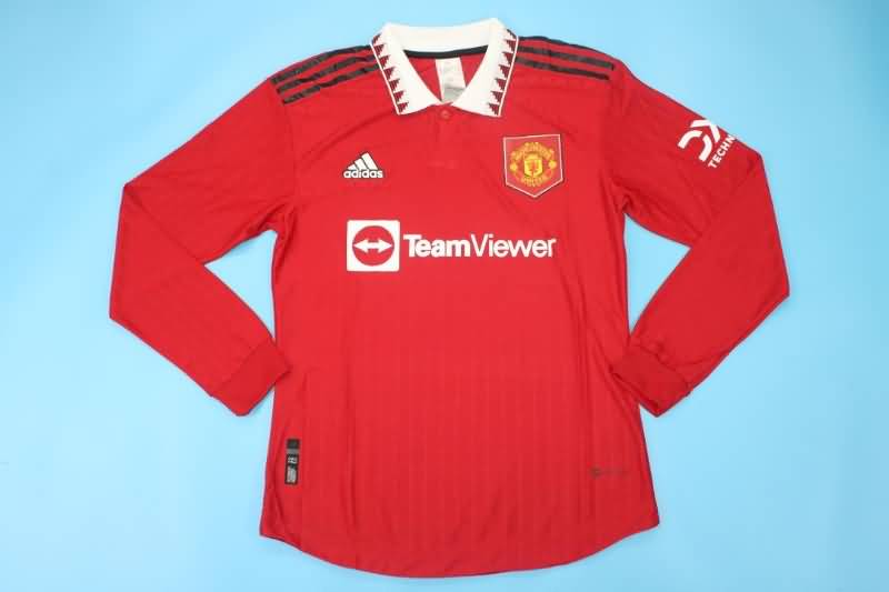 Thailand Quality(AAA) 22/23 Manchester United Home Long Sleeve Soccer Jersey(Player)