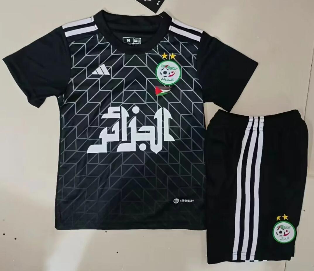 2023 Algeria Black Kids Soccer Jersey And Shorts