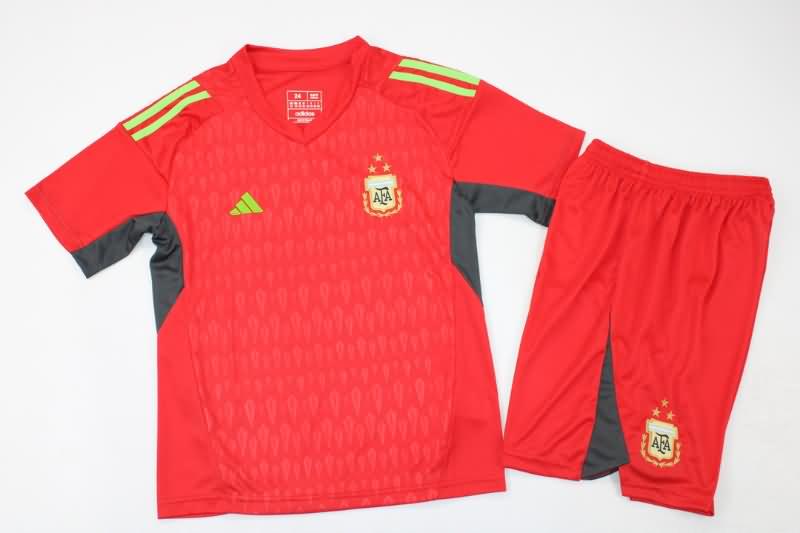 2022 Argentina Goalkeeper Red 3 Stars Kids Soccer Jersey And Shorts