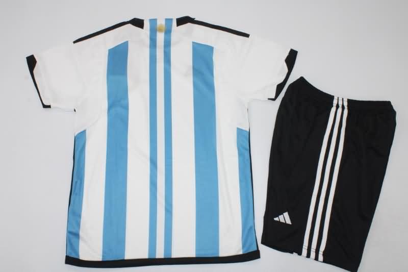 2022 Argentina Home 3 Stars Kids Soccer Jersey And Shorts
