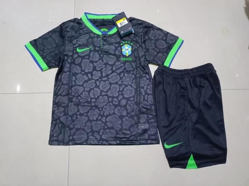 2022 Brazil Black Kids Soccer Jersey And Shorts