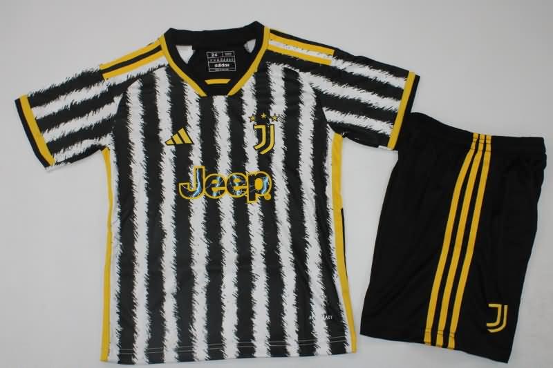 23/24 Juventus Home Kids Soccer Jersey And Shorts