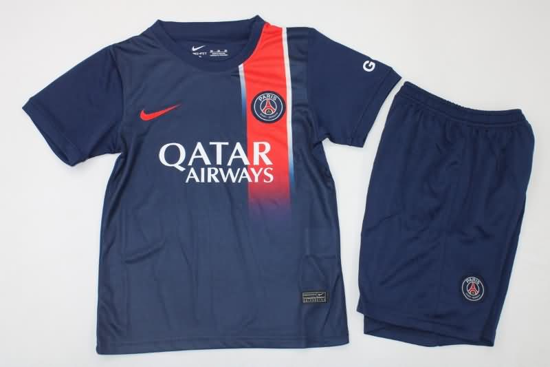 23/24 Paris St Germain Home Kids Soccer Jersey And Shorts Leaked
