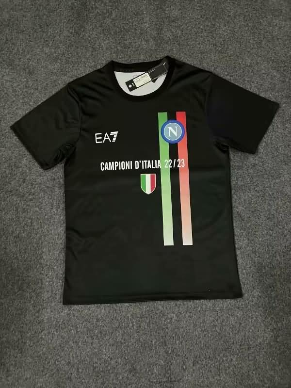 Thailand Quality(AAA) 2023 Napoli Champion Black Polo Soccer T-Shirt