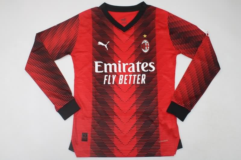 Thailand Quality(AAA) 23/24 AC Milan Home Long Sleeve Soccer Jersey (Player)