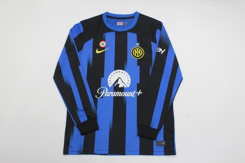 Thailand Quality(AAA) 23/24 Inter Milan Home Long Sleeve Soccer Jersey