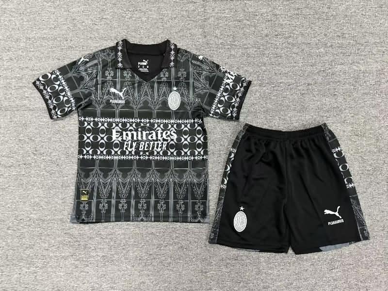 23/24 AC Milan Fourth Black Kids Soccer Jersey And Shorts