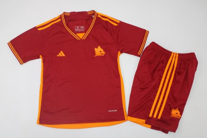 23/24 AS Roma Home Kids Soccer Jersey And Shorts
