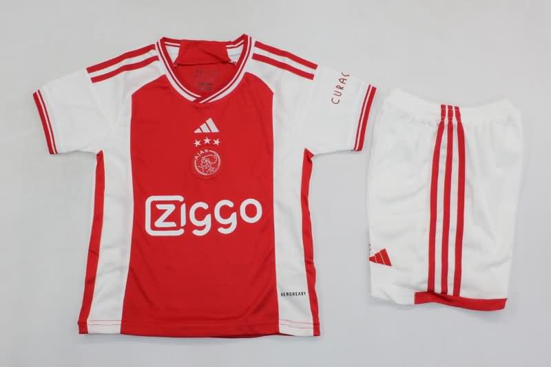 23/24 Ajax Home Kids Soccer Jersey And Shorts