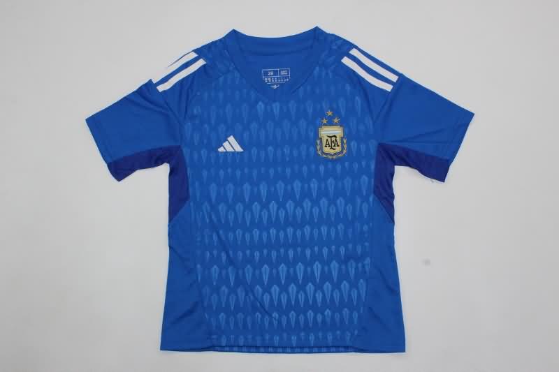 2023 Argentina Goalkeeper Blue Kids Soccer Jersey And Shorts