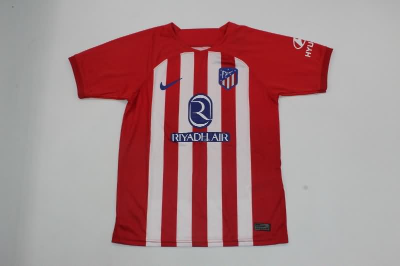 23/24 Atletico Madrid Home Kids Soccer Jersey And Shorts