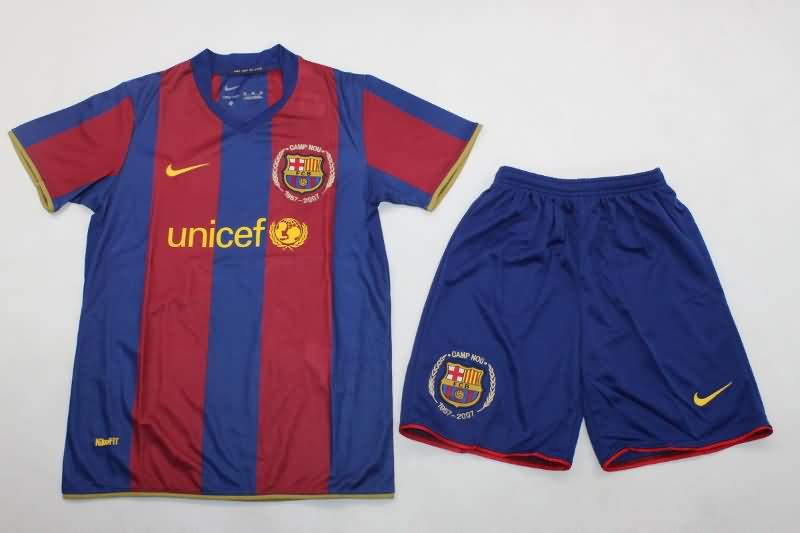 2007/08 Barcelona Home Kids Soccer Jersey And Shorts