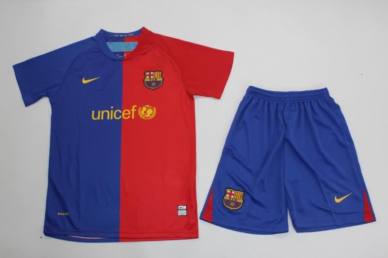 2008/09 Barcelona Home Kids Soccer Jersey And Shorts