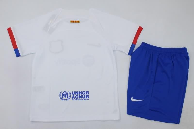 23/24 Barcelona Away Kids Soccer Jersey And Shorts