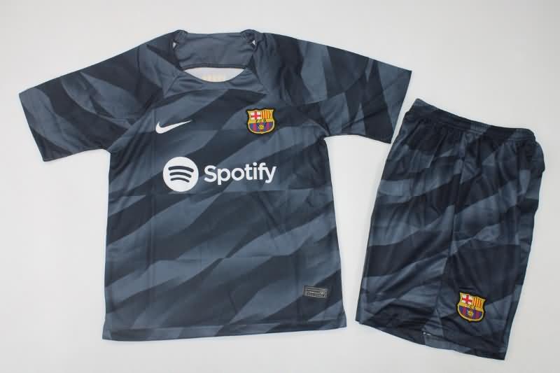 23/24 Barcelona Goalkeeper Black Kids Soccer Jersey And Shorts