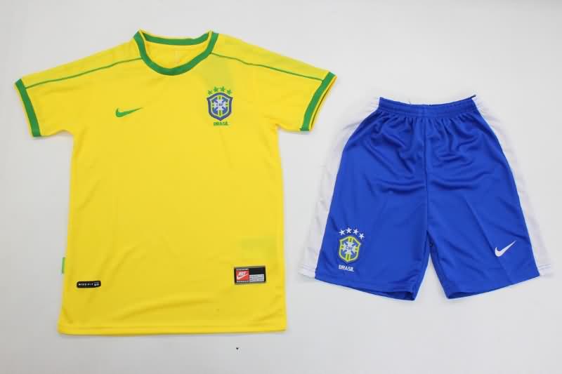 1998 Brazil Home Kids Soccer Jersey And Shorts