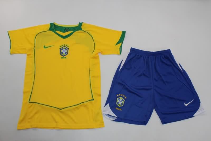 2004 Brazil Home Kids Soccer Jersey And Shorts