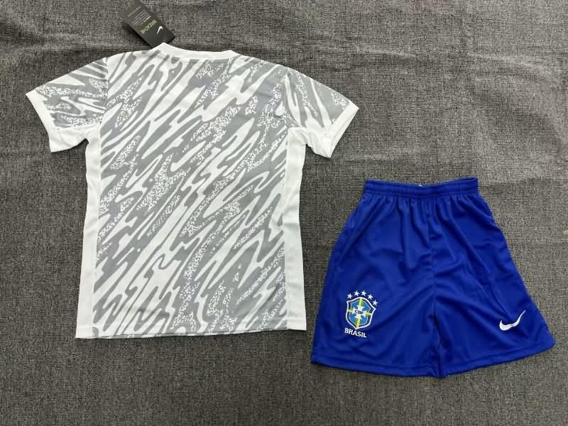 2023/24 Brazil Goalkeeper Grey Kids Soccer Jersey And Shorts
