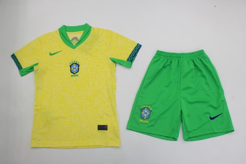 2023/24 Brazil Home Kids Soccer Jersey And Shorts