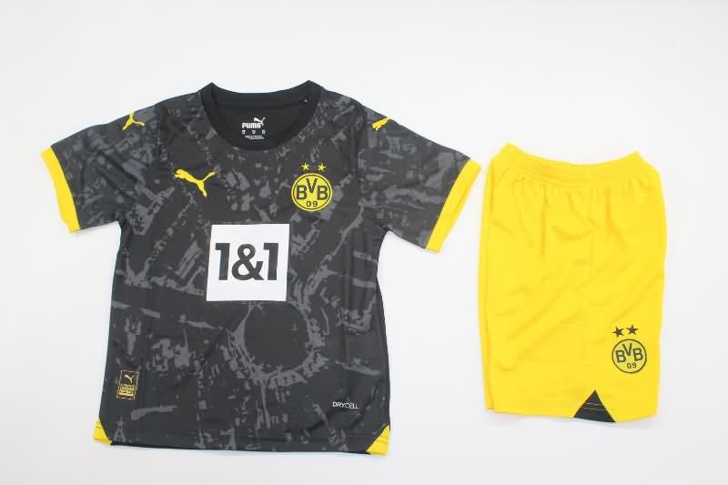 23/24 Dortmund Away Kids Soccer Jersey And Shorts