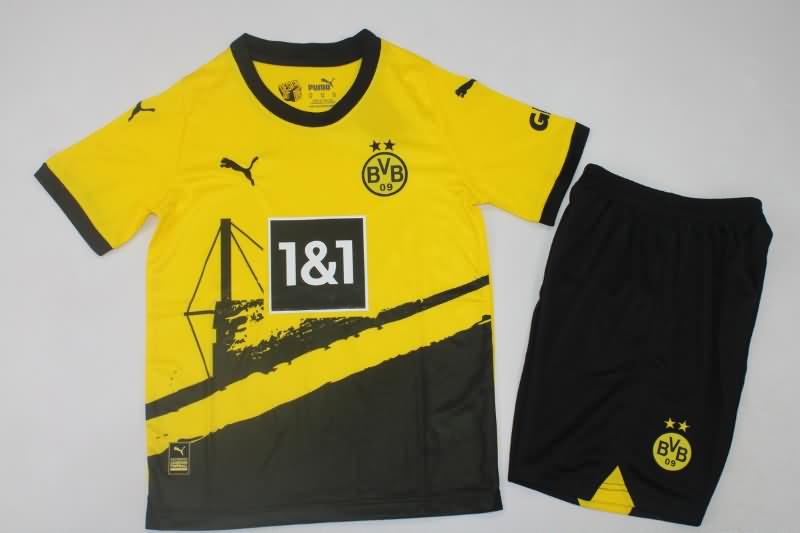 23/24 Dortmund Home Kids Soccer Jersey And Shorts