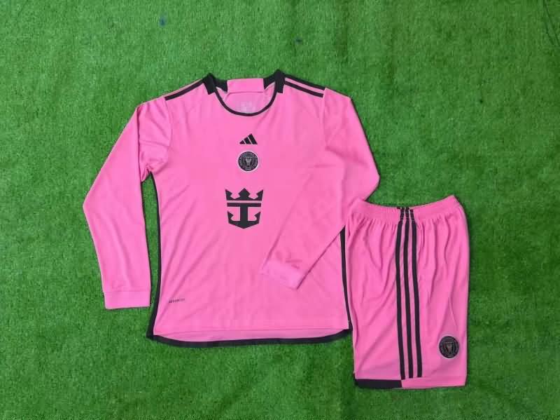 2024 Inter Miami Home Long Sleeve Kids Soccer Jersey And Shorts