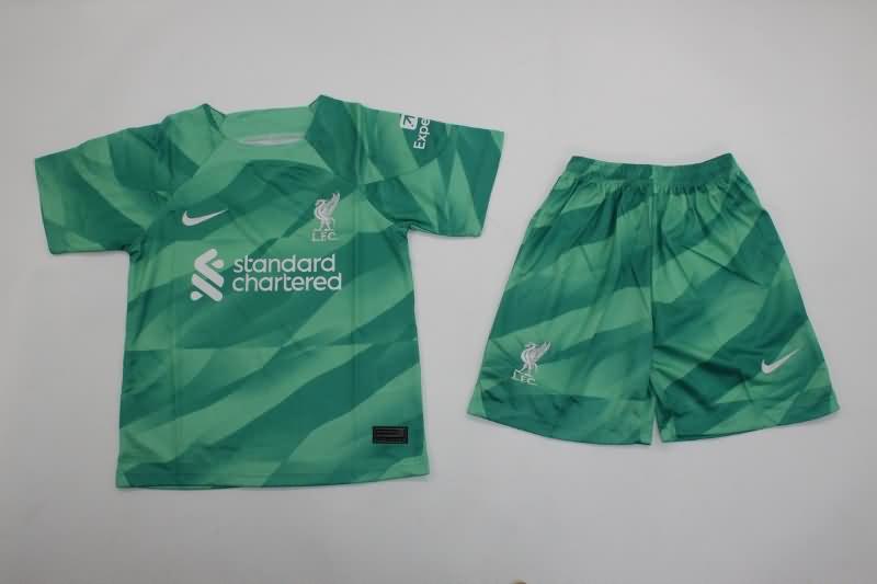 23/24 Liverpool Goalkeeper Green Kids Soccer Jersey And Shorts