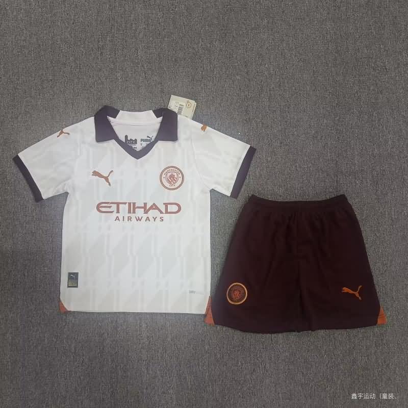 23/24 Manchester City Away Kids Soccer Jersey And Shorts
