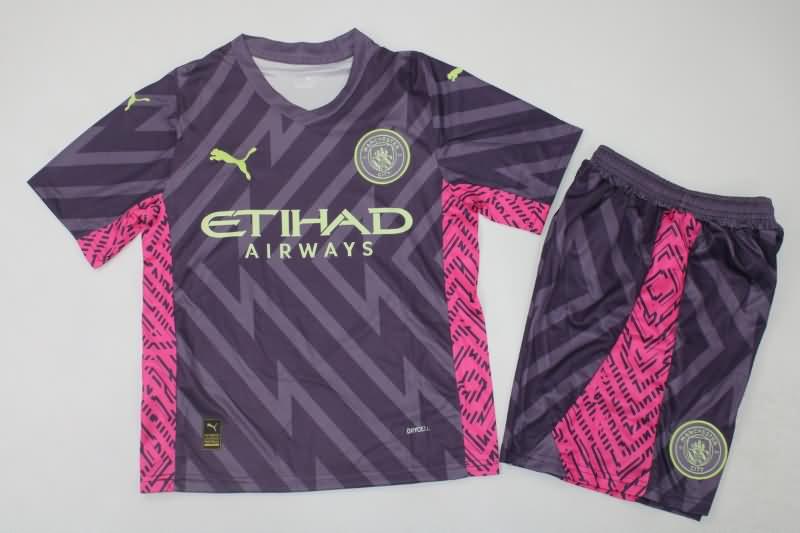 23/24 Manchester City Goalkeeper Purples Kids Soccer Jersey And Shorts
