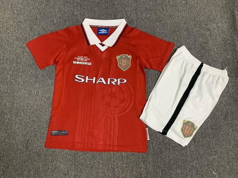 1999 Manchester United Home Final Kids Soccer Jersey And Shorts