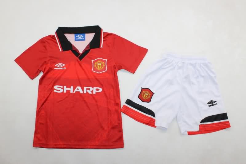 1994/96 Manchester United Home Kids Soccer Jersey And Shorts