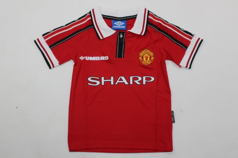 1998/00 Manchester United Home Kids Soccer Jersey And Shorts