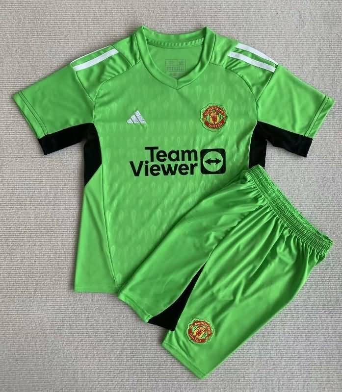 23/24 Manchester United Goalkeeper Green Kids Soccer Jersey And Shorts