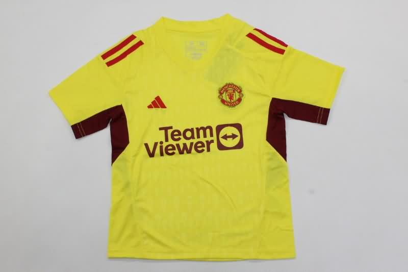 23/24 Manchester United Goalkeeper Yellow Kids Soccer Jersey And Shorts
