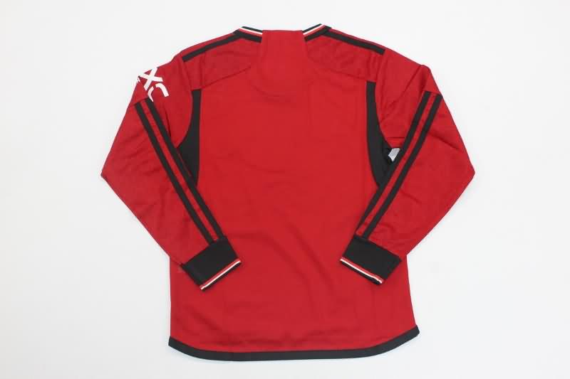 23/24 Manchester United Home Long Sleeve Kids Soccer Jersey And Shorts