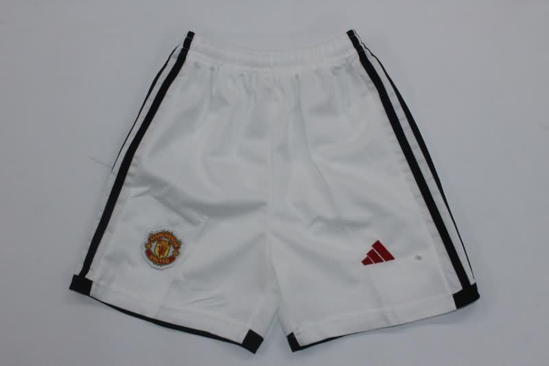 23/24 Manchester United Home Long Sleeve Kids Soccer Jersey And Shorts