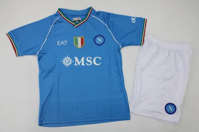 23/24 Napoli HomeKids Soccer Jersey And Shorts