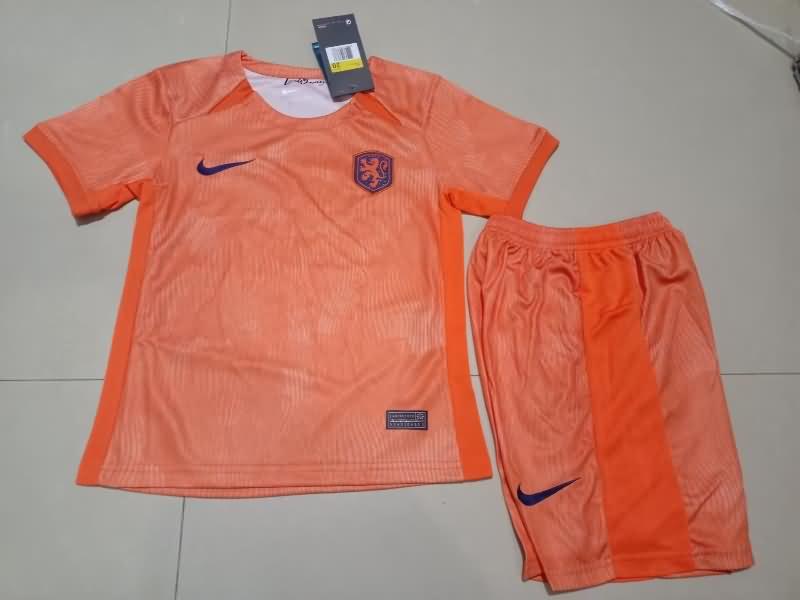 2023 Netherlands Home Kids Soccer Jersey And Shorts