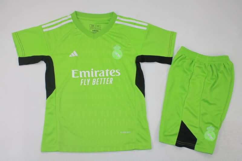23/24 Real Madrid Goalkeeper Green Kids Soccer Jersey And Shorts